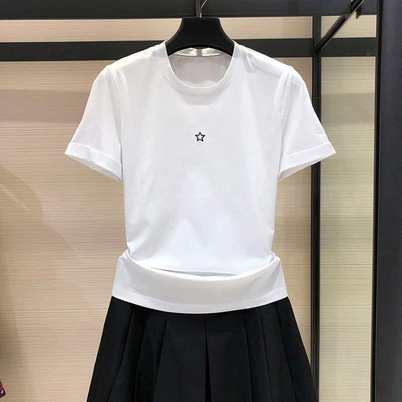 阿瑪施旗舰店官网女装宽松白色短袖t恤2020夏季新款星星纯棉上衣