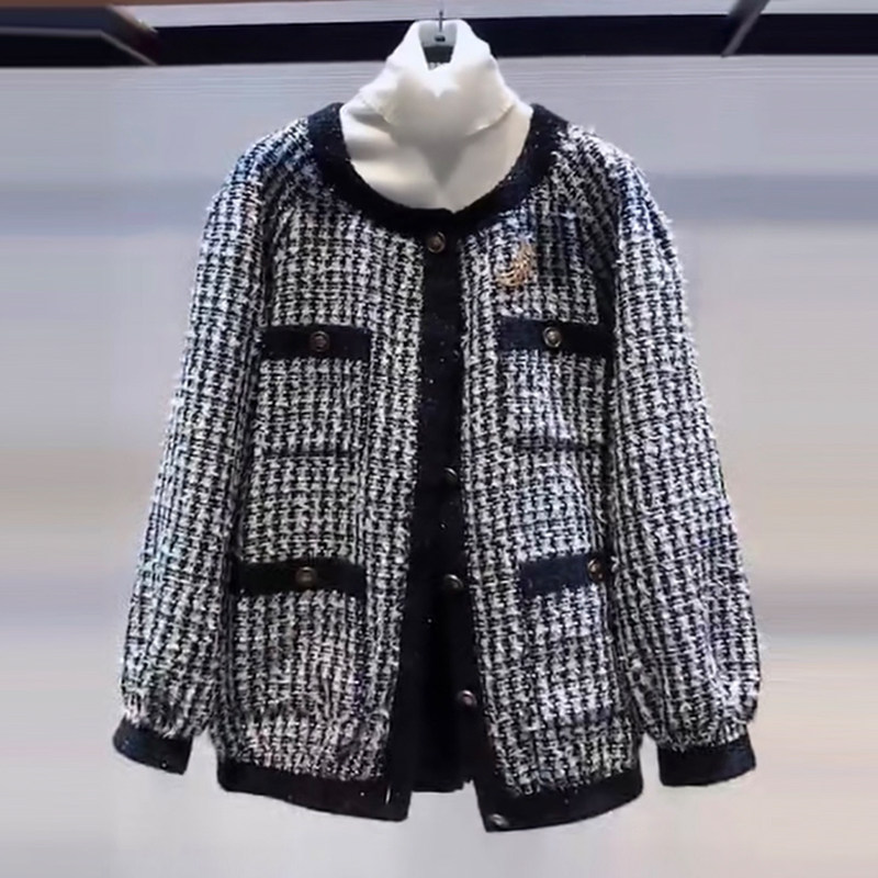 阿瑪施旗舰店官网专柜百搭圆领针织开衫女2020秋冬新款小香风外套