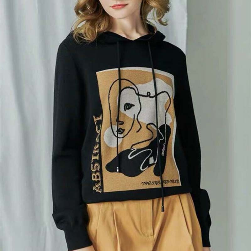 阿瑪施旗舰店官网2020秋冬新款休闲百搭抽绳提花羊毛针织衫毛衣女