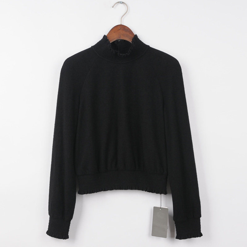 阿瑪施女装旗舰店官网2020秋新款木耳边立领卫衣经典纯色百搭上衣