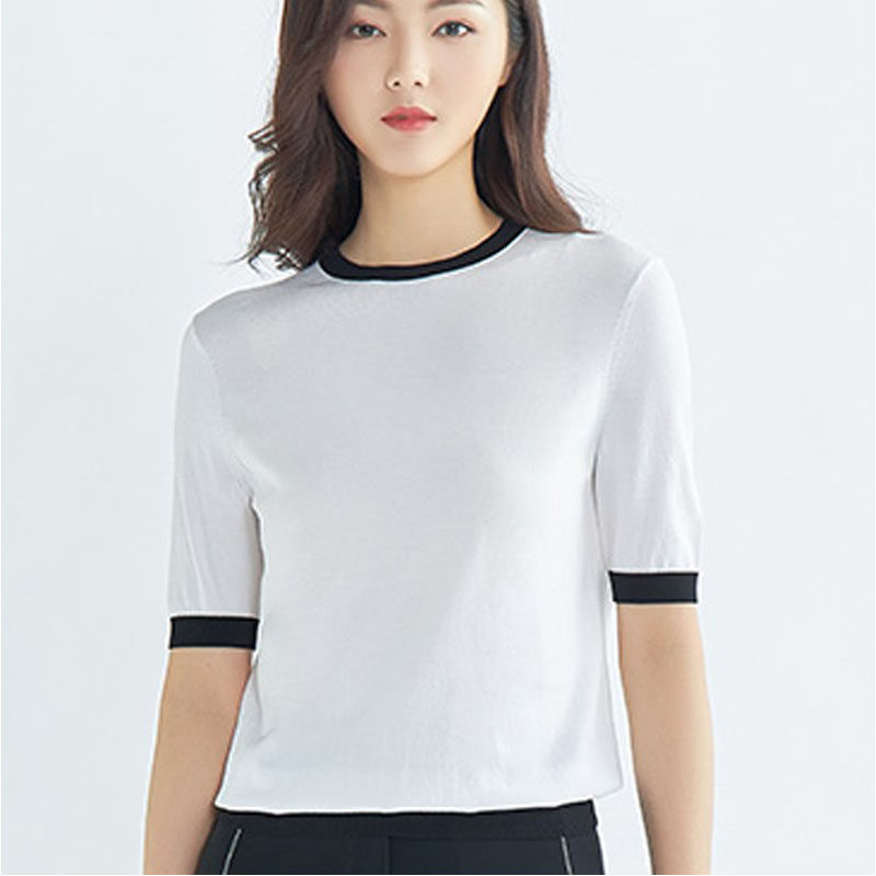 阿瑪施旗舰店官网2020夏新款圆领薄款套头冰丝针织衫短袖T恤女装