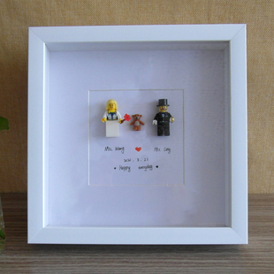 积木情侣立体加厚展示框黑白色23 23cm宇航员纪念礼物相框摆台