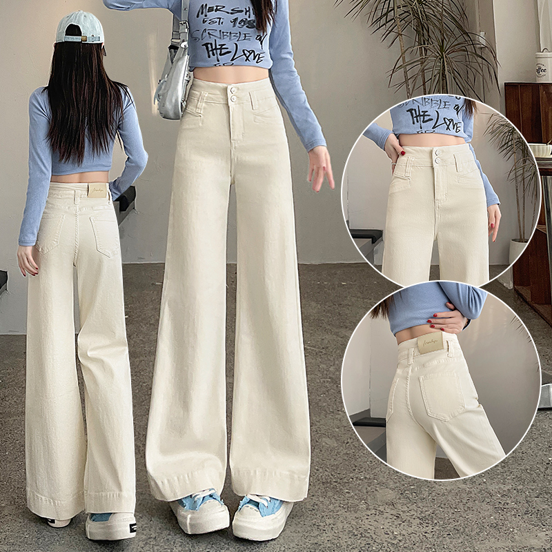 春秋季阔腿牛仔裤女垂感直筒裤子