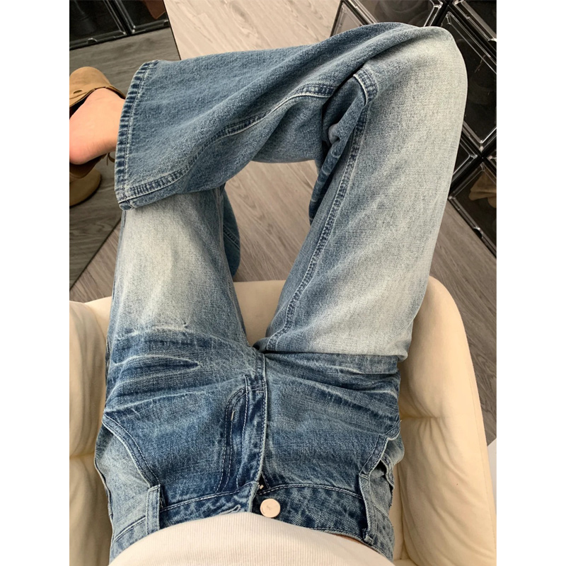 复古不贴腿微喇牛仔裤女