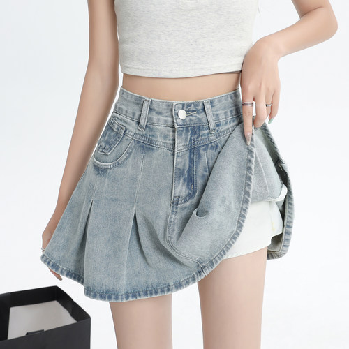 夏季浅色牛仔短裙女a字半身裙子