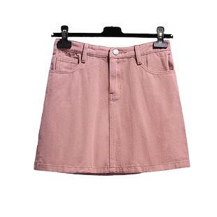 粉红色牛仔短裙女夏季新款大码胖MM显瘦A字裙宽松包臀半身裙子潮