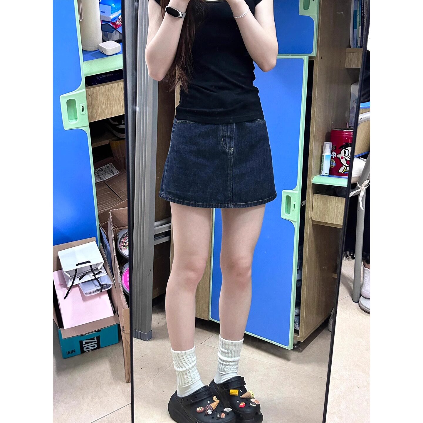深蓝色牛仔半身裙裤女夏季新款百搭显瘦遮肚梨形身材a字包臂裙裤