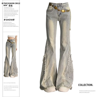 春秋微喇牛仔裤女不贴腿马蹄裤子