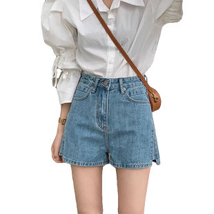 牛仔短裤女夏季新款大码宽松直筒热裤a字薄款开叉高腰显瘦阔腿裤