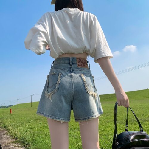 阔腿牛仔短裤女夏季薄款a字热裤