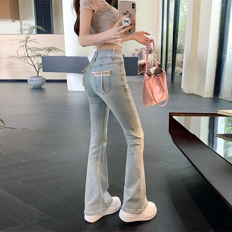 春秋新款小个子微喇牛仔裤女