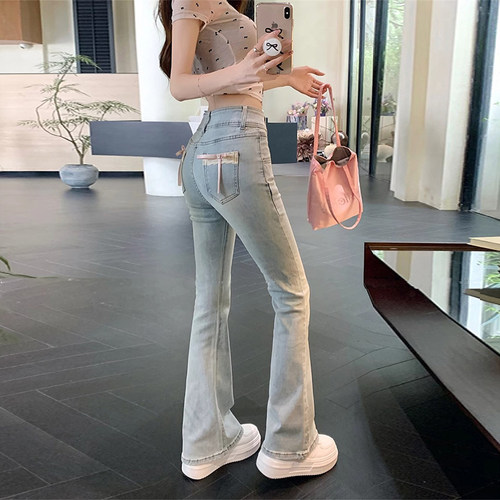春秋新款小个子微喇牛仔裤女