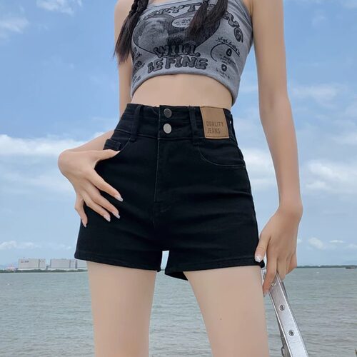 黑色牛仔短裤女夏弹力热裤