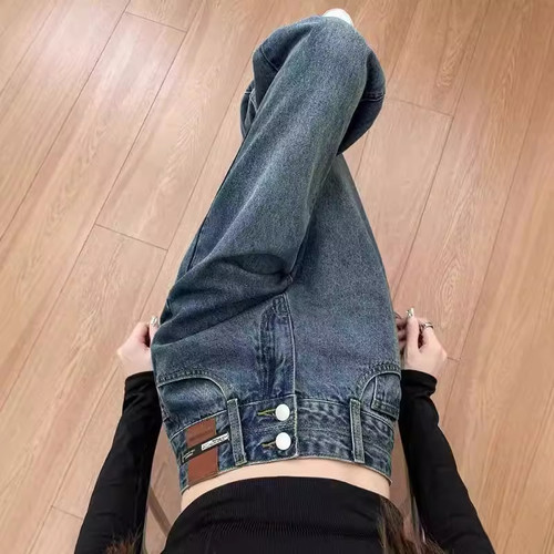 阔腿牛仔裤女小个子直筒长裤子