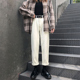 显瘦加绒阔腿老爹裤 高腰大码 女春秋直筒宽松2024新款 米白色牛仔裤