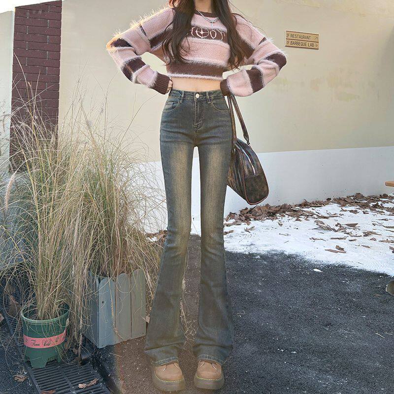 微喇叭牛仔裤女春秋新款马蹄裤