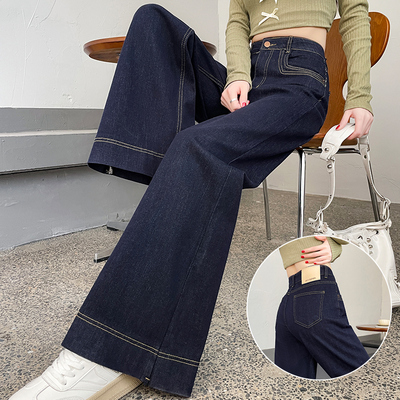 春秋季阔腿牛仔裤女直筒拖地裤子