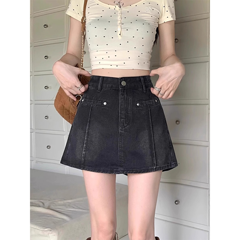 黑色牛仔短裤女夏季新款高腰百搭修身显瘦胖mm防走光a字包臂裙裤