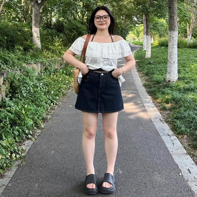 深蓝色牛仔裙裤女2025年夏季薄款小个子显瘦遮胯包臂a字半身裙裤