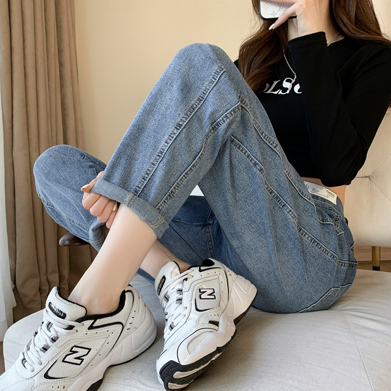 老爹牛仔裤女秋哈伦梨形身材裤子