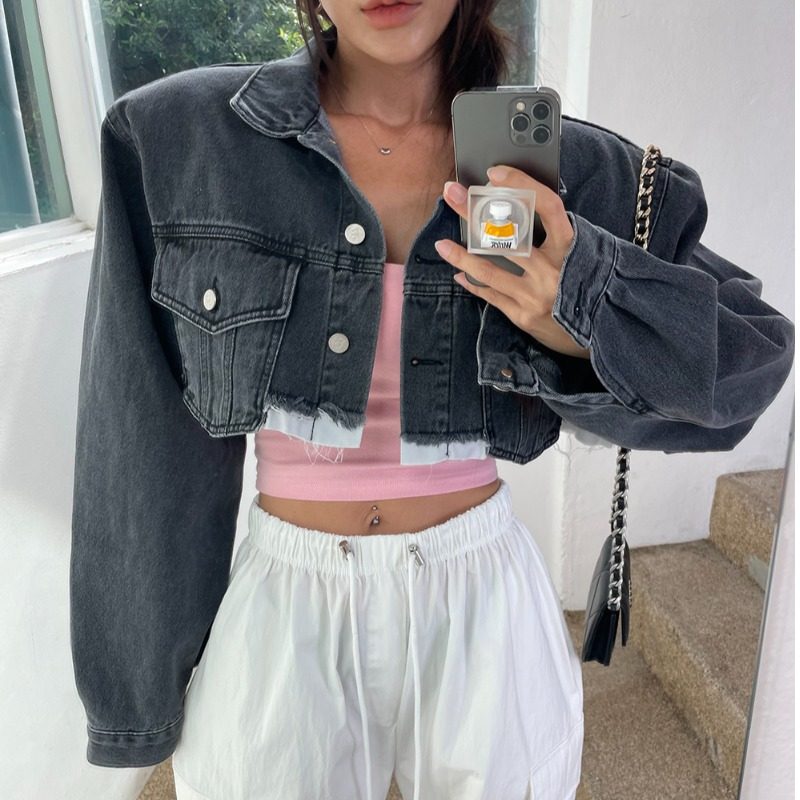 复古做旧超短款牛仔外套女春季新款设计感减龄双口袋拼接夹克上衣,女装/女士精品,短外套,淘宝优惠券,粉丝福利购,淘宝优惠卷