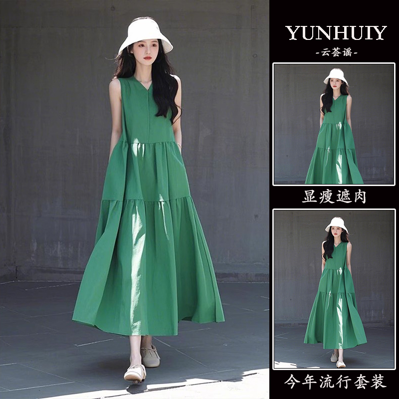 RIERA今年流行爆款绝美裙子高级感气质超好看多巴胺绿色无袖连衣
