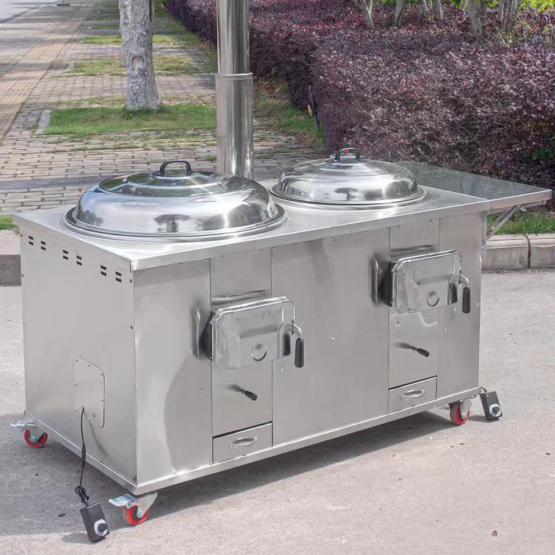 新款柴火灶烧木柴家用农村不锈钢双灶户外移动大铁锅土灶台柴火炉