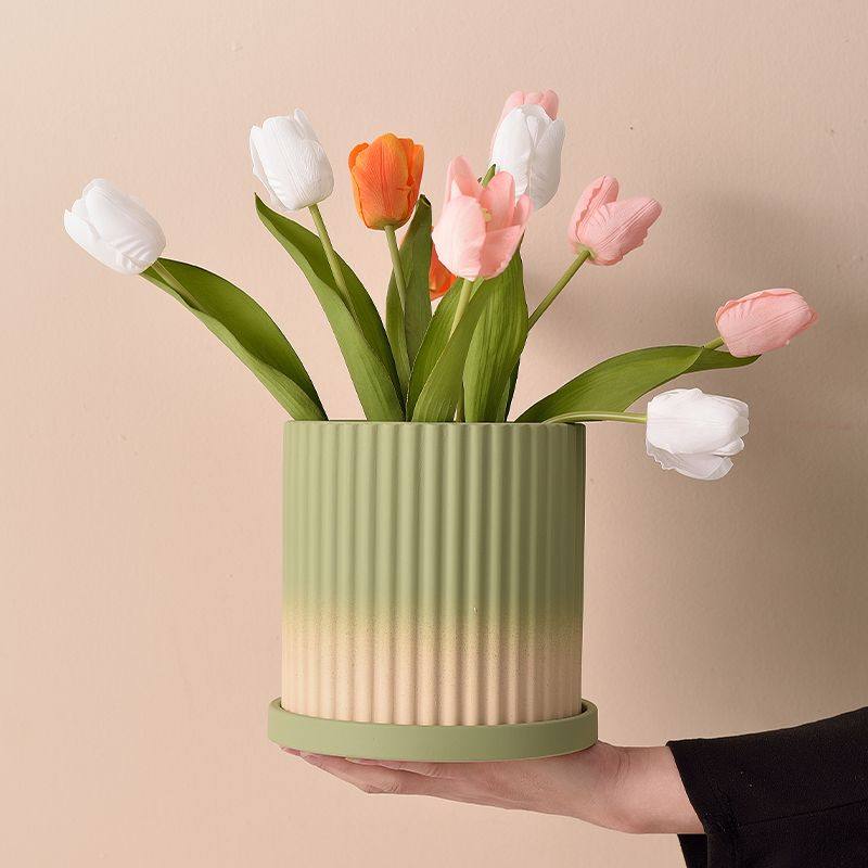 2025新款陶瓷花盆北欧渐变抹茶绿色陶瓷素烧花盆有孔带托盘吸水透,鲜花速递/花卉仿真/绿植园艺,花盆,淘宝优惠券,粉丝福利购,淘宝优惠卷