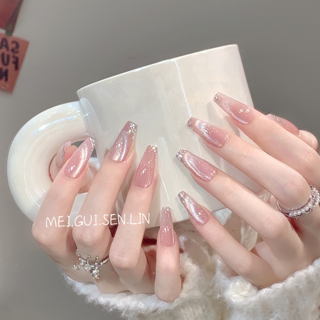 GZ豆沙酥 玫瑰森林裸色穿戴甲流行夏日猫眼款式冰透手工穿戴美甲