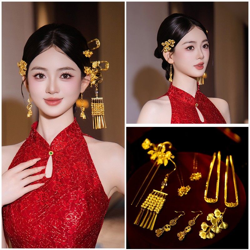 合金婚庆饰品 新中式新娘头饰金色银杏发簪发饰秀禾服配饰MT2575