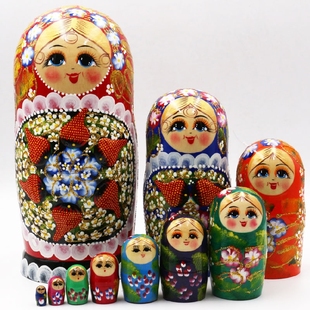 俄罗斯套娃进口10层烤漆草莓娃手工彩绘优质椴木抖音 包邮 特价 新品