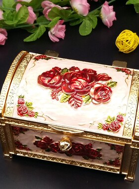 新品包邮俄罗斯首饰盒抽屉式彩锡珠宝盒玫瑰花图案异域风情欧式