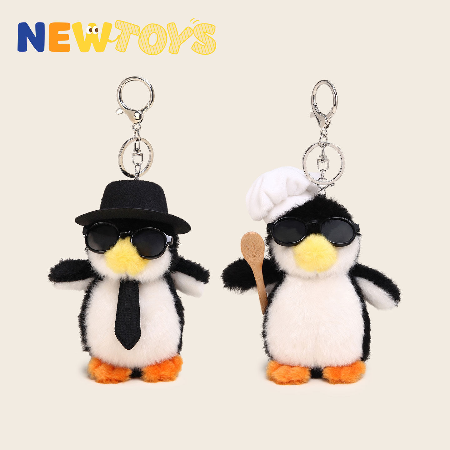 NewToys 可爱搞怪高雅人士厨师企鹅毛绒玩偶公仔书包包挂件钥匙扣
