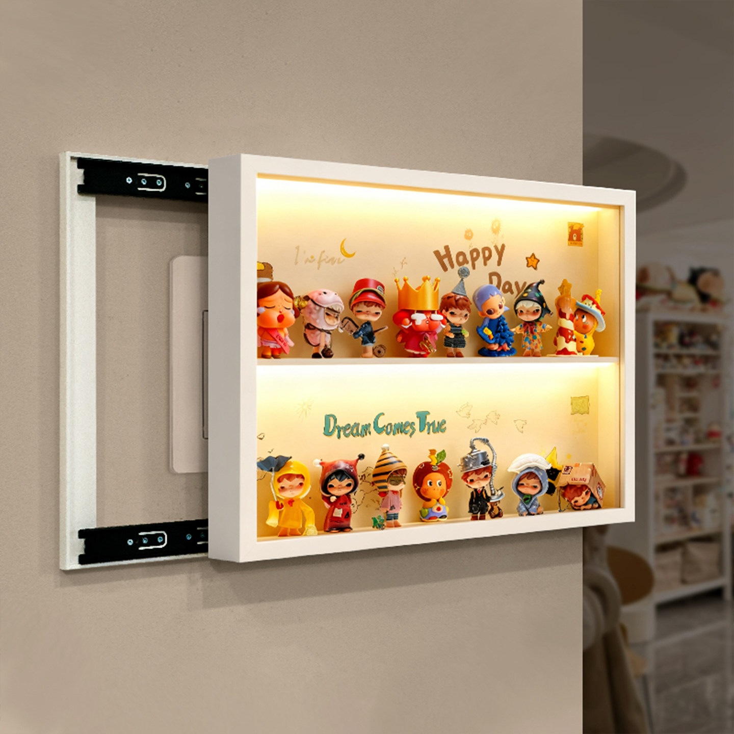 电表箱装饰画带灯盲盒收纳配电箱遮挡挂画2026新款手办置物架壁画