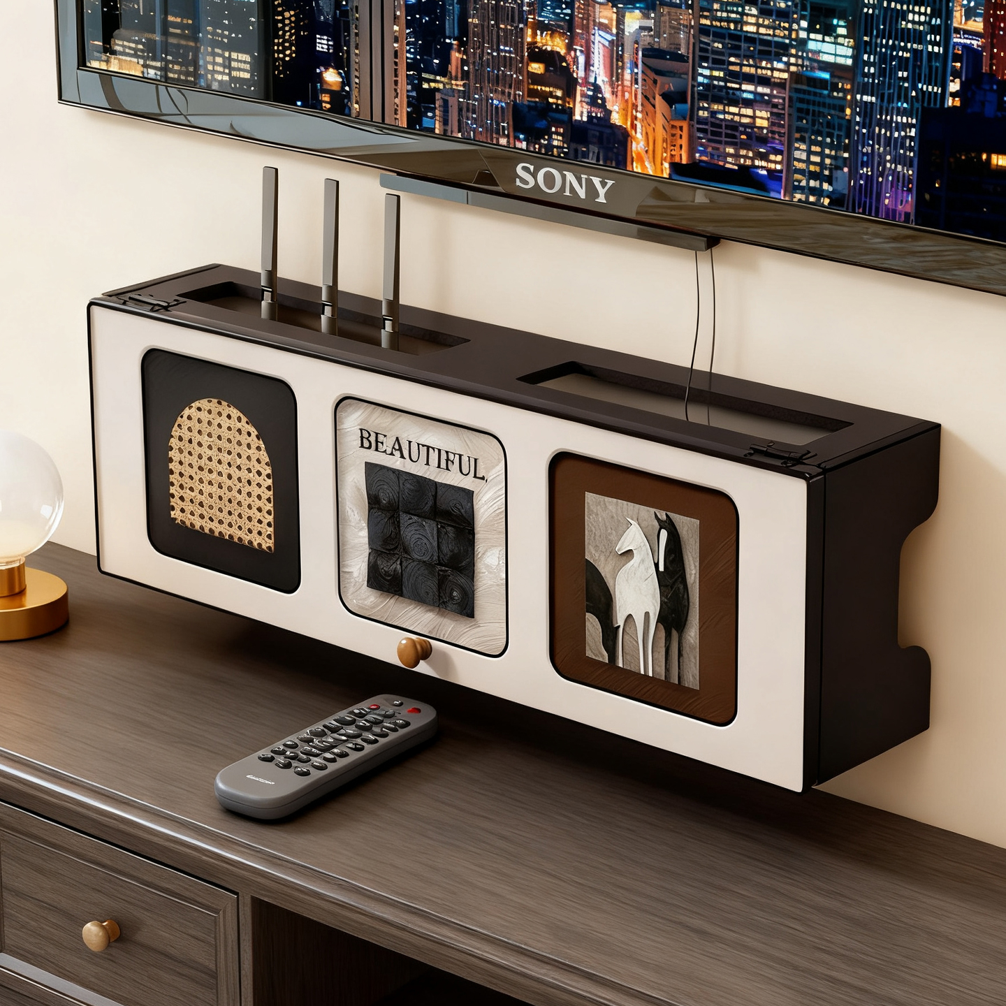 无线路由器收纳盒壁挂式免打孔