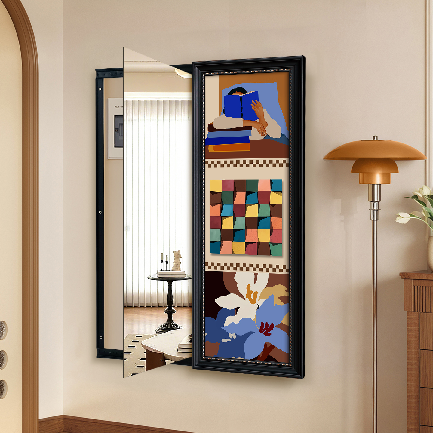 隐形推拉全身镜电表箱遮挡装饰画