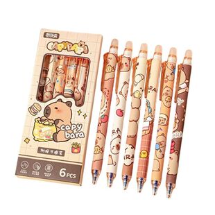 6Pcs Cute Capybara Erasable Pen Blue Ink Writing Smooth Quic