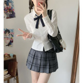 日系学院风收腰短款 衬衫 上衣女 白色长袖 墨秋JK原创设计椿日和新款