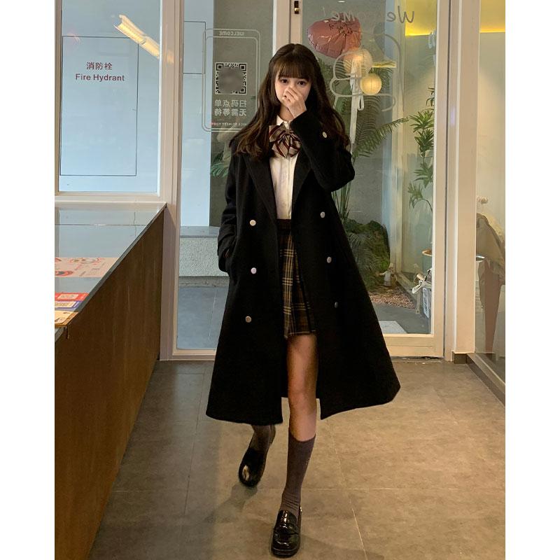 墨秋jk校供感毛呢外套中长款大衣