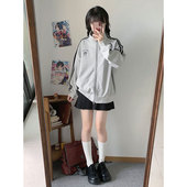 外套 女装 墨秋JK制服原创设计千折星立领卫衣早春新款 上衣灰色爆款