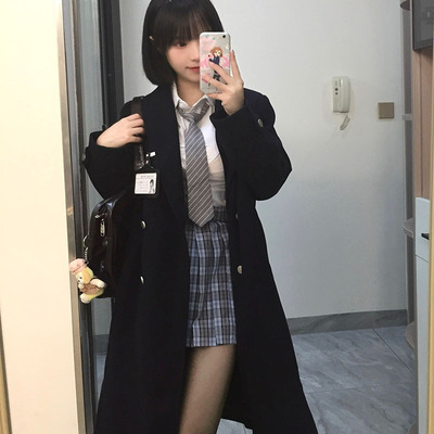 墨秋JK制服大衣学院风毛呢外套女