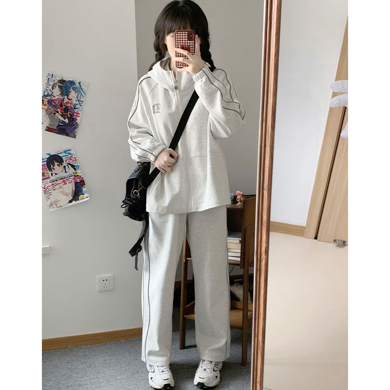 墨秋JK制服原创设计小音符反光条卫衣长裤两件套休闲运动服套装女