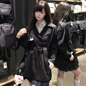 墨秋JK制服冶川短款 黑色风衣原创设计日系学院风翻领春秋小个子女