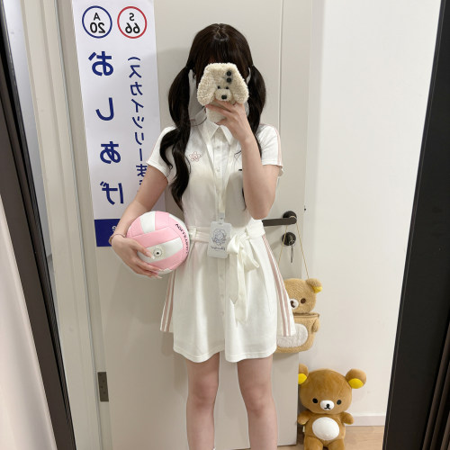 墨秋春日樱POLO领中长款连衣裙女