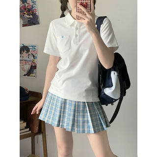 墨秋JK制服夏季女款小禾白色POLO衫修身设计短袖T恤日系针织上衣
