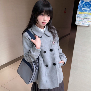 墨秋JK制服小雾娃娃领大衣女2025年冬季 日系学院风毛呢外套 新款