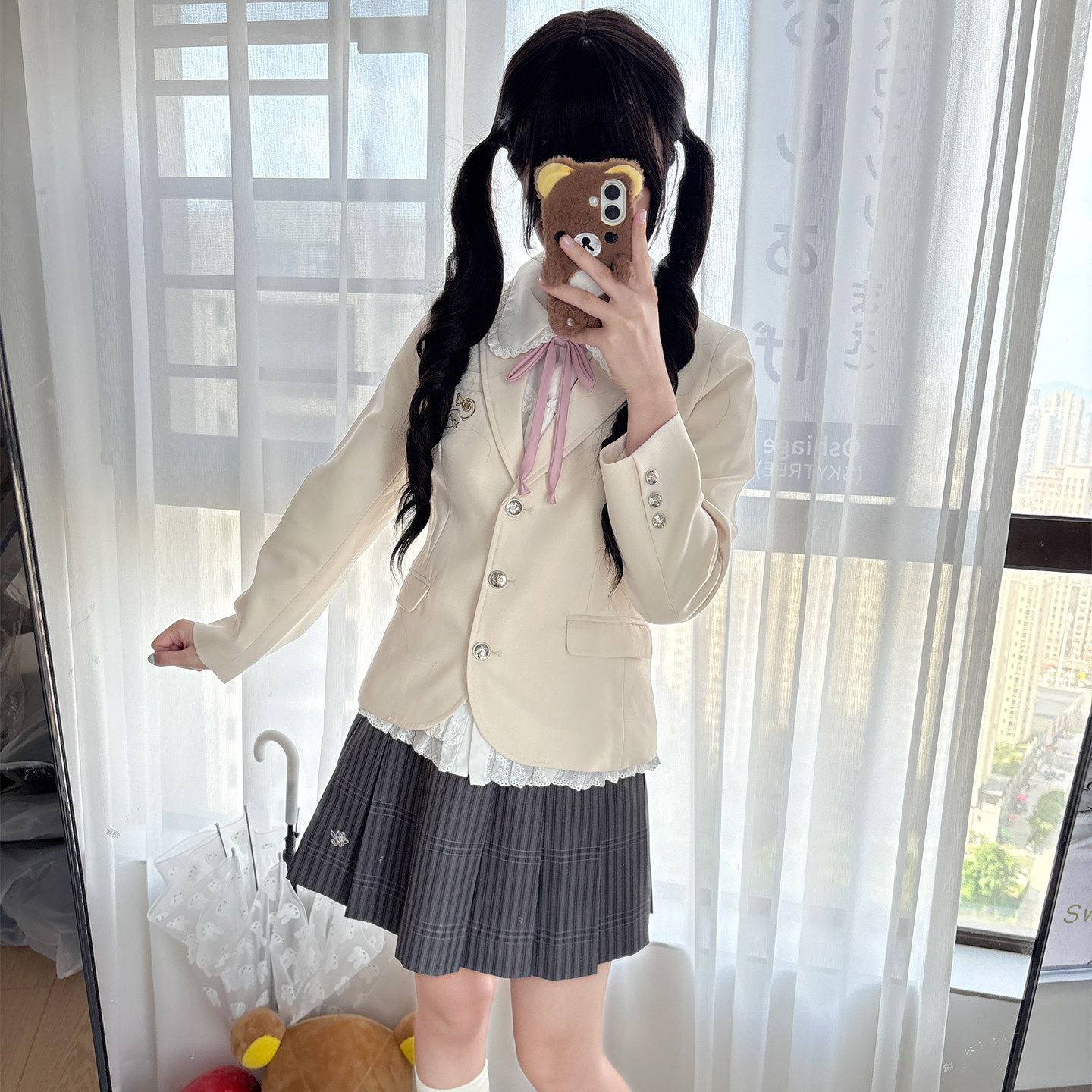 JK制服原创设计茶泽杏色短款西装图片