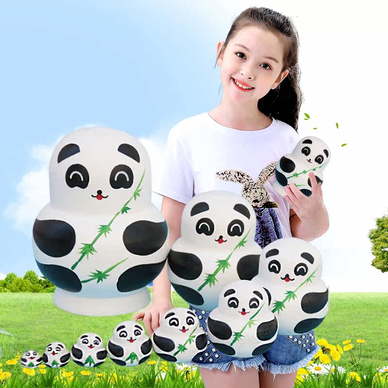 俄罗斯套娃玩具10层纯手绘 绘画熊猫创意木质儿童益智礼品礼物