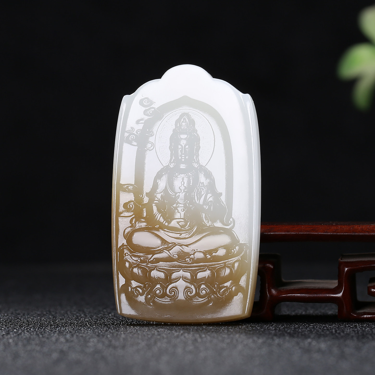 [观音菩萨]天然新疆和田玉糖玉白玉观音莲花挂件玉石吊坠玉佩玉坠