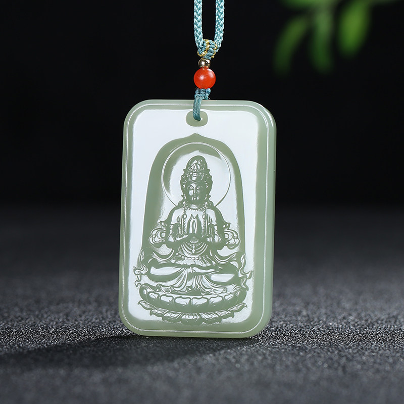 【慈航普渡】新疆和田玉莲花观音吊坠男款玉牌青白玉挂件天然玉石